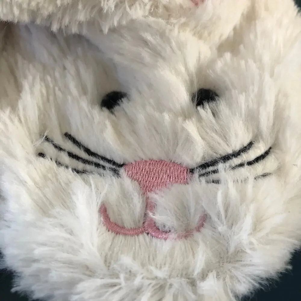 Hatley Little Blue House Kids Fuzzy Slouch Slippers Kitty Cat White Size S (5-7)
